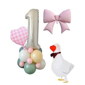One Silly Goose Balloons for 1st Birthday Girl Décor Gingham Number 1 Balloon...